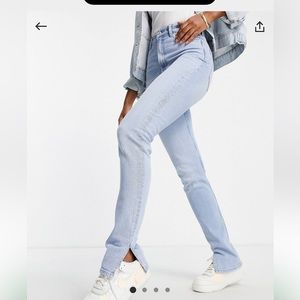 Bershka split hem jeans in light blue